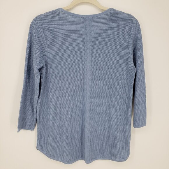 J. Jill Cotton Textured Knit Sweater S V Neck Light Blue 3/4 Sleeves - Picture 2 of 7